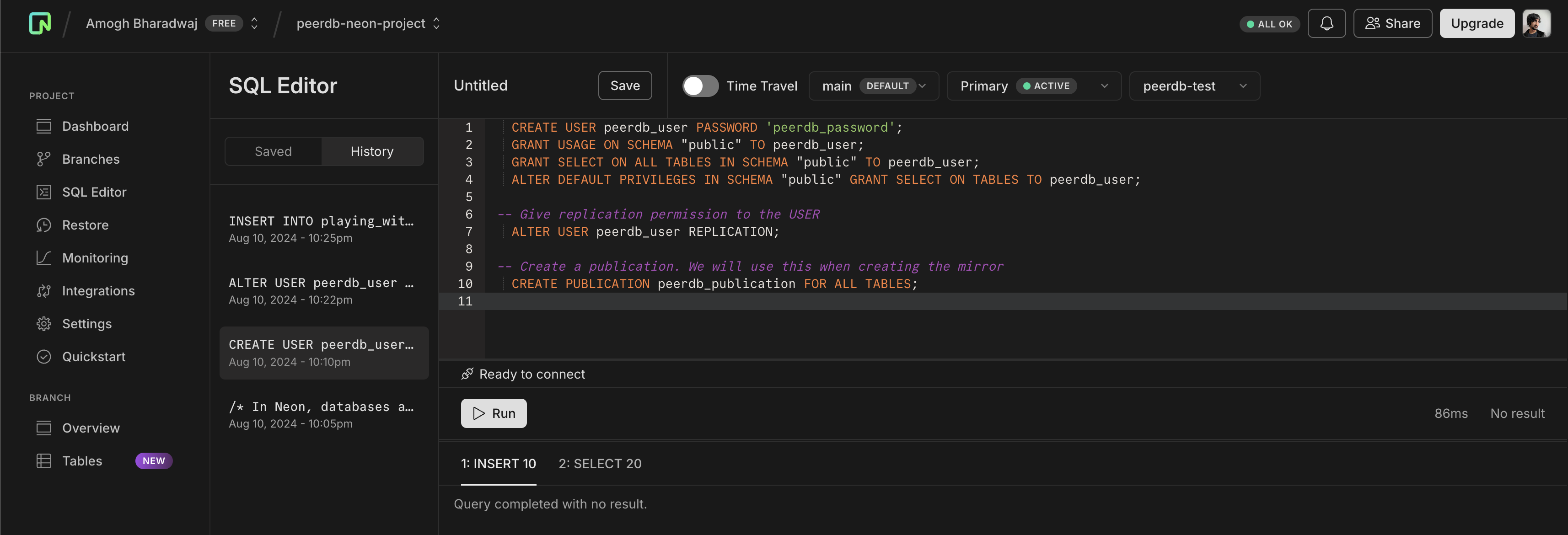 User and publication commands